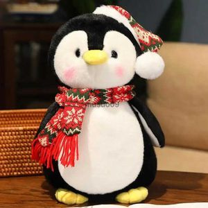 Décorations de Noël 25cm doux gros pingouin jouets en peluche peluche écharpe rouge chapeau de Noël dessin animé pingouin poupée enfants cadeaux d'anniversaire de Noël décor à la maison L231111