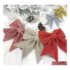 Decoraciones navideñas 2pcs/set Bowknot Decoraciones navideñas Bling Gliting Xmas Ornaments Decor para casa Drop entrega ga dhghh