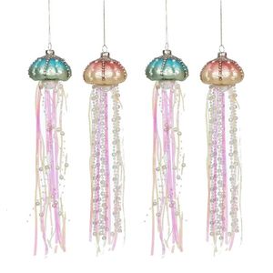 Decoraciones navideñas, paquete de 4 adornos de medusas de cristal con colgante de árbol, joyas, perlas, decoración colgante 231026