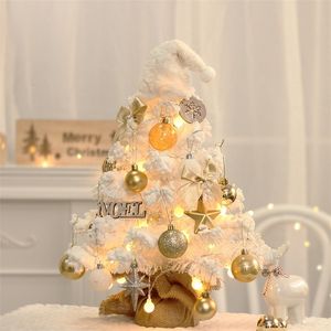 Decoraciones navideñas 50 cm Adorno navideño Flocado Mini árbol de Navidad LED blanco Adorno para árbol de Navidad de escritorio 231030