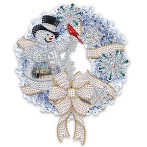 Decoraciones navideñas 5D pintura de diamante corona muñeco de nieve Papá Noel bordado de punto de cruz decoración de invierno 231027