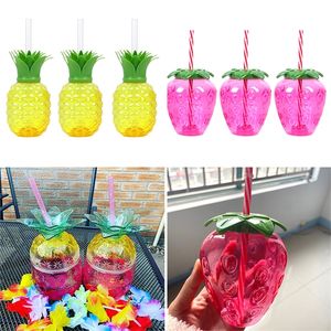 Décorations de Noël 6/12 pcs Fruits Forme En Plastique Tasses À Eau Tasse À Boire Ananas Fraise Style Paille Tasse D'été Plage Piscine Fête D'anniversaire Décor 220916