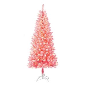 Décorations de Noël Arbre artificiel en pin floqué rose pré-éclairé de 65 pieds avec 200 lumières claires par Holiday Time 231121