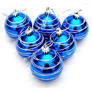Decoraciones navideñas, 6 piezas de bolas de árbol de 6 cm de diámetro, bola de dibujo de color a rayas, adorno de boda para fiesta de Navidad (azul)