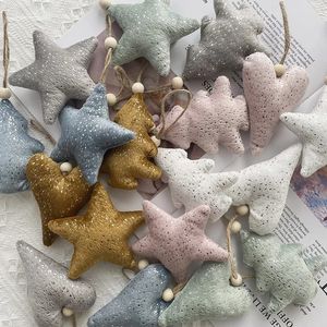 Décorations de Noël 6pcslot or velours peluche tissu pendentif arbre décoration matériaux accessoires étoiles amour jouets Muppet Decorat 231026