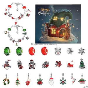 Decoraciones navideñas Calendario de Adviento Pulsera Cuenta regresiva Diy Kit de fabricación de joyas Regalo 22 Cuentas de dijes para niños Adolescentes Mujeres Drop Delive Dhlsa