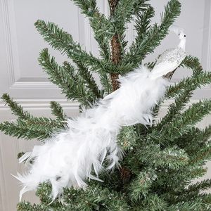 Décorations de Noël artificielles paons blancs plumes ornement simulation oiseaux clip sur pour arbre pendentif de mariage 231011