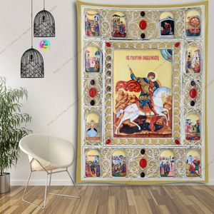 Décorations de Noël Icône du Christ Tapisserie orthodoxe catholique Jésus Ester Tapisserie murale suspendue Boho Esthétique Chambre Chambre Décor de fond de Noël 231030