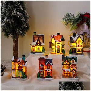 Décorations de Noël Décorations de Noël Light House Kerstdorp Village pour la maison Cadeaux de Noël Ornements Année Natale Navidad Noel 22112 Dh36C