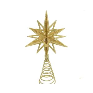 Decoraciones navideñas Decoraciones navideñas Gold / Sier Glitter Tree Top Iron Star para el hogar Adornos navideños Navidad Año 2022 Drop Deli Dhcl5