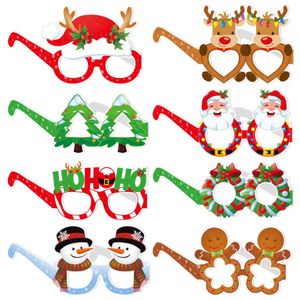 Décorations de Noël Arbre de Noël Bonhomme de neige Elk Lunettes en papier Photo Booth Accessoires Vacances Enfants Joyeux Noël Lunettes drôles Décor