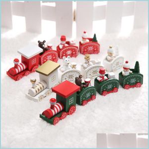 Decoraciones navideñas Navidad Tren de madera Techo plano Estilo de cúpula Familia Decoración para el hogar Bebé Niños Rojo Verde Blanco Entrega de gota Jardín F Dhquf