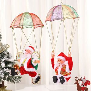 Décorations de Noël Plafond créatif suspendu Musique électrique Parachute Père Noël Tumbling Danse Décoration de Noël Cadeau 231017