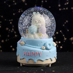 Décorations de Noël Ours mignon Boule à neige lumineuse avec musique Boule de cristal Sphère Boule de verre Bureau Décoration d'intérieur Artisanat Enfants Anniversaire Cadeau de Noël 231027