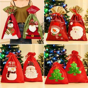 Adornos navideños, bonitas bolsas de regalo, cordón de dibujo de terciopelo de dibujos animados, soporte para envolver dulces, decoración de fiesta de Navidad, suministros de Navidad