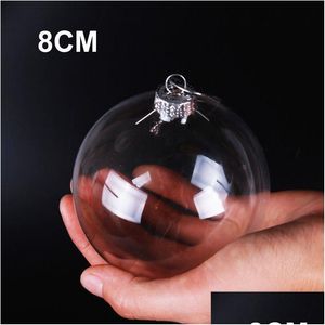 Decoración de decoraciones navideñas peluches colgantes de vidrio transparente de vidrio 8 cm bola hueca llena con gorra para adornos de bricolaje artesanía de fiesta sp dhhqn