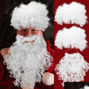 Decoraciones navideñas Decoración Santa Claus Barba Simated Peluca blanca Adornos de bricolaje Navidad Cosplay Prop Año Fiesta Decoración Suministros Drop DHV2Y