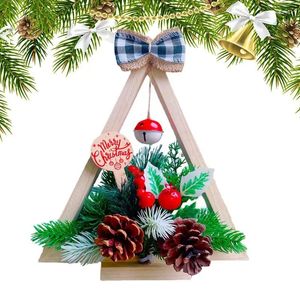 Decoraciones navideñas Escritorio Árbol LED Centros de mesa de madera iluminados Adornos Material de pino Suministros de decoración para dormitorios Cafeterías Bares