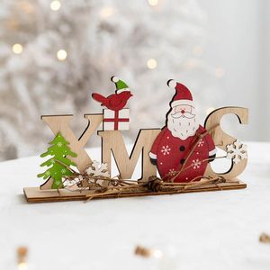 Décorations de noël lettre anglaise ornements en bois pendentif en bois Navidad arbre cerf bricolage artisanat année 2023 cadeaux suspendus