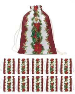 Sacs cadeaux en forme de cloche de baies et de fleurs, décorations de noël, pochette à cordon de serrage, sac de collation de bonbons, rangement d'emballage