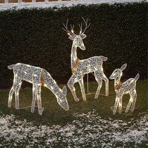 Décorations De Noël Décorations De Jardin Cerf De Noël Trois Ornements Lumineux En Métal D'extérieur Avec Lumière LED Statue De Elk Clignotant Rougeoyant Paillettes De Renne