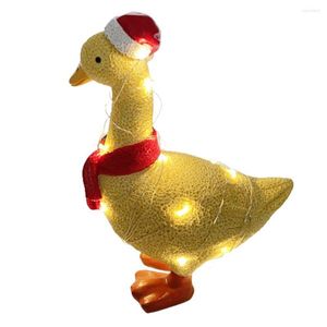 Decoraciones navideñas Decoración de pato iluminada para jardín con adornos de bufanda Mini luces para césped al aire libre