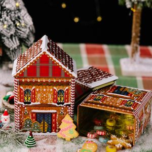 Décorations de Noël en forme de maison en forme de bonhomme en pain d'épices, boîte à biscuits, bonbons, biscuits, chocolats, boîte cadeau de grande capacité, boîte en fer blanc de Noël 230825