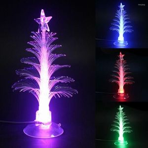 Decoraciones navideñas LED Fiber Tree 7 colores con Topper Star Luminous USB Power Decoración de vacaciones Ventosa para fiesta en casa Dormitorio