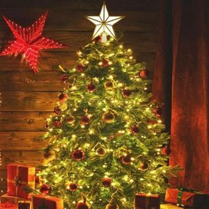 Decoraciones navideñas Top de árbol LED Luz de estrella brillante Fiesta de Navidad al por mayor de cinco puntas N1 2023 Decoración 17 cm adornos E7N5