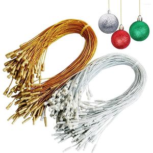 Decoraciones navideñas, colgador de adornos, cuerda plateada y dorada, gancho de adorno, cuerdas precortadas con broches de bloqueo para Navidad