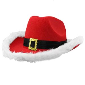 Decoraciones navideñas P82D Santa Claus Party Cap Hat Fieltro Western Red Cowboy Wide Brim Cowgirl Jazz para Mujeres Hombres 221130