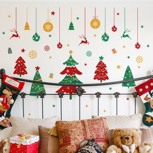 Décorations de Noël, fournitures de fête, autocollants muraux, cloche, flocon de neige