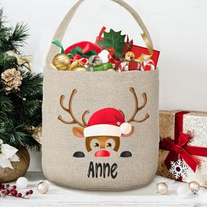 Decoraciones navideñas, bolsa de regalo de reno personalizada, relleno de medias, saco de víspera para niños, juguete de Navidad, entrega de nombre personalizado