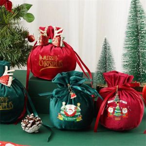 Décorations de Noël Portable Père Noël Tissu Sac Cadeau Bonbons Année Joyeux Sacs Pour Bonbons Sac Cookie Sacs En Gros Velours Fourre-Tout Partie