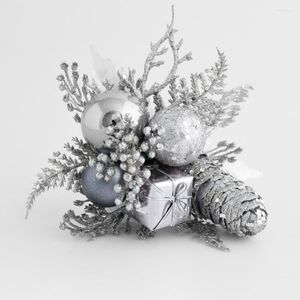 Décorations de Noël Réutilisable Pratique Noël Silver-Color Spruce Pinecone Fausse Fleur Longue Durée Plante Artificielle DIY Pour Festival