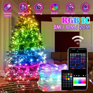 Décorations de Noël RGB IC Christmas Fairy Light APP Control Bluetooth LED String Light Smart Music Rhythm Étanche Xmas Light Year Party 231214