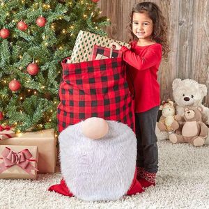 Decoraciones navideñas Bolsas de regalo grandes de Papá Noel Bolsa de cuerda con dibujo de tela Bolsa roja grande de Navidad Empaquetado del año del hogar 221130