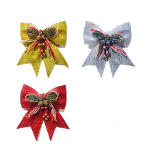 Décorations de Noël Ruban de satin Bows Arbre de Noël Bowknot Ornements Polyester Fleur Artisanat Décoration à la main Drop Livraison Hom Dh6Rw