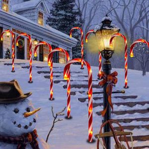 Decorazioni natalizie Solar Power Light String Candy Cane s LED Garden Ground Plug Stampella Year Room Decor Atmosfera calda 221125