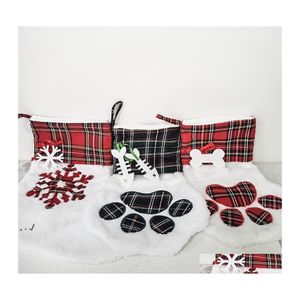 Décorations de Noël Stocking Cat Dog Paw Stockss Fluffy Santa Socks Snowflake Otmas Tree Decoration Festival Sac cadeau PAA9206 DRO OTJ2N