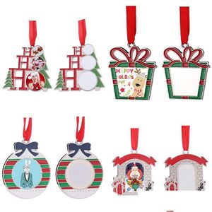 Décorations de Noël Sublimation Blancs Blancs Transfert de chaleur en métal Père Noël Pendentif DIY Ornements d'arbre Cadeaux FY4756 Drop Livraison H Dhm9N