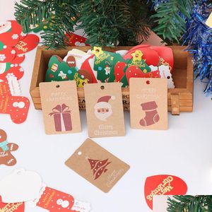 Decoraciones navideñas Tema Kraft Etiquetas de papel DIY Crafts Etiqueta colgante con cuerda Etiquetas de fiesta Suministros de envoltura de regalo de Navidad Entrega de gotas Inicio Gar Dhtwm