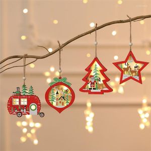 Decoraciones navideñas Árbol Colgante Adorno Regalo Luminoso Color de madera Estrella de cinco puntas Automóvil