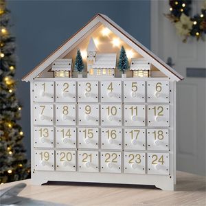 Decoraciones navideñas LED blanco Calendario de Adviento de madera de 24 días Iluminación con pilas 24 cajones de almacenamiento Casa Decorar el hogar 220920