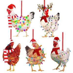 Décorations de noël écharpe en bois pendentifs de poulet ornements d'arbre de noël décor suspendu à la maison pour Navidad 2021