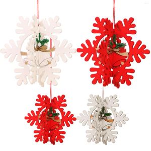 Decoraciones navideñas ZLJQ Campanas de copo de nieve Adorno de madera Rústico 2 PCS Árbol colgante Dcor Adornos de Navidad para el hogar