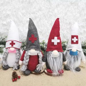 Ornements de noël en peluche pour médecin, infirmière, Gnome, père noël suédois, décoration d'arbre de noël, décoration de fête pour la maison, 1011