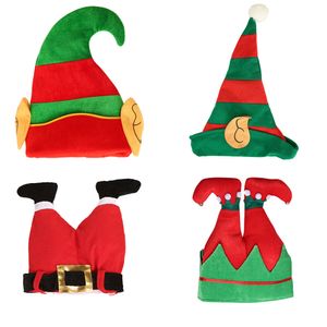 Chapeau d'elfe de noël avec oreilles pour enfant et adulte, dessin animé créatif, rayé rouge et vert, en peluche, décoration de fête du nouvel an