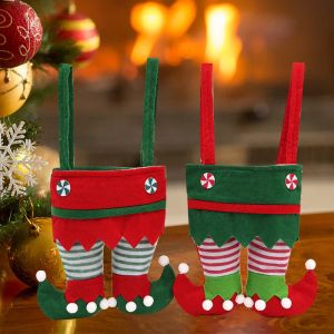 Pantalones de elfo de Navidad Bolsas de dulces Santa Elf Spirit Treat Decoración de bolsillo Fiesta de vacaciones Regalos Bolsa Decoraciones de Navidad 1010