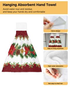 Christmas Flower Berry Bell Gift Hand Towels Microfiber Tissu suspendu rapide Nettoyage à sec Céditeur de Noël Décor de Noël.